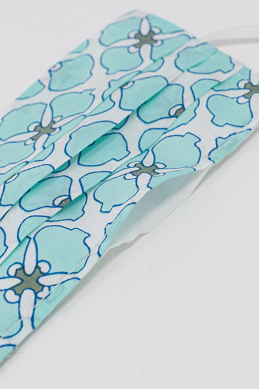 2 PACK Organic Cotton Flower Print Mask in Green and Turquoise