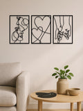 3-Piece Romantic Metal Wall Art Set - Minimalist Couple Silhouette Love & Kiss Line Drawings