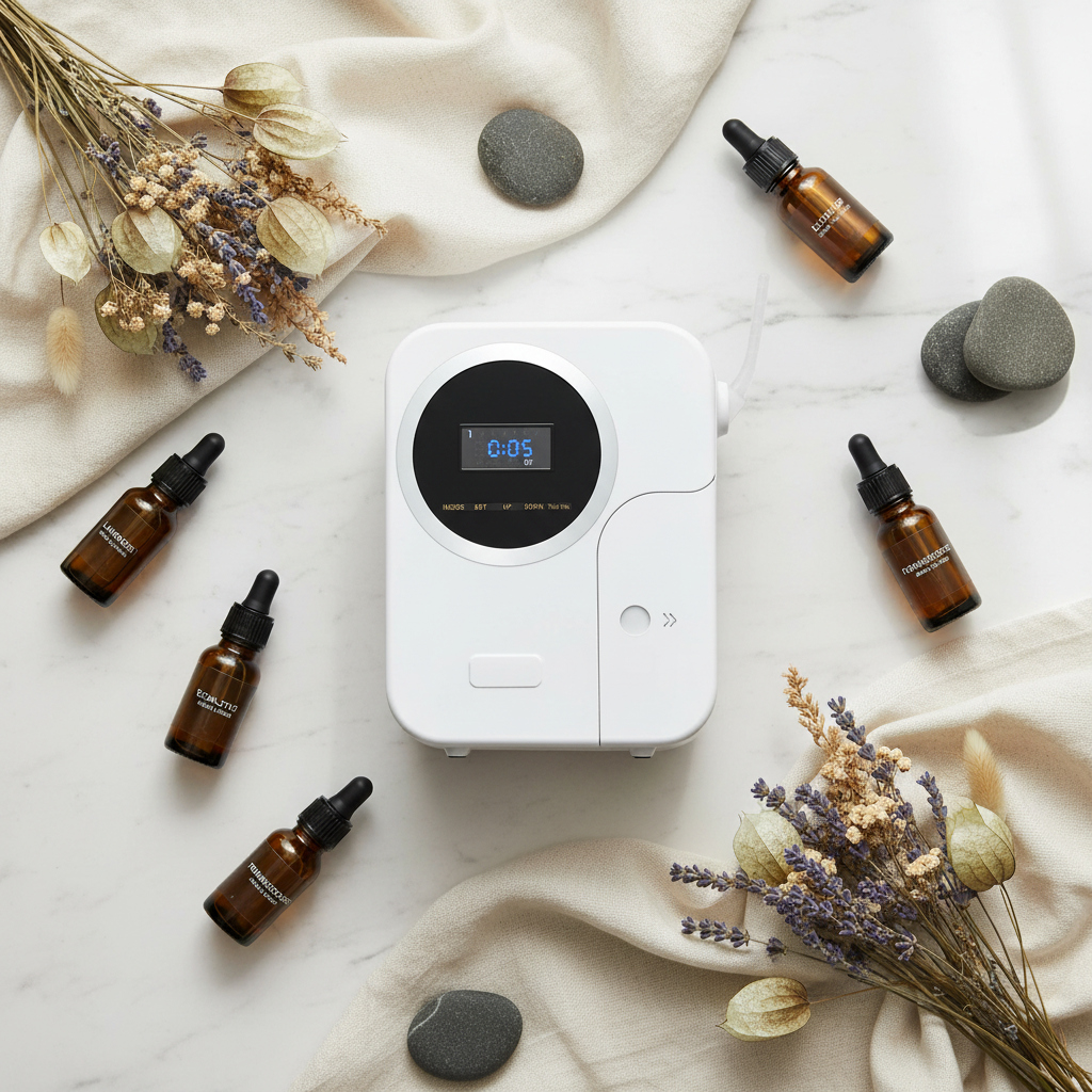 Composizione flat lay con oli essenziali