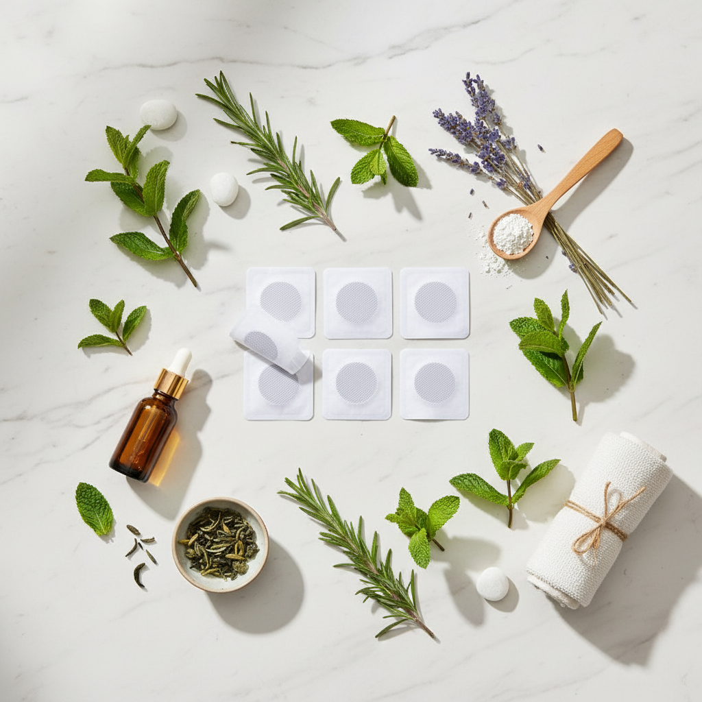 Flat lay wellness con elementi naturali